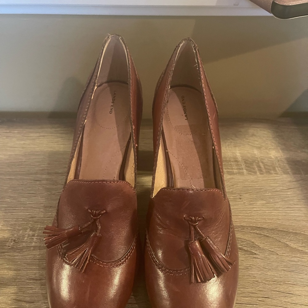 Lands End Brown Leather Loafer Pumps — LIKE NEW
